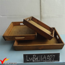 Set 3 Vintage Farm Style Rectangle Solid Wood Tray Serving